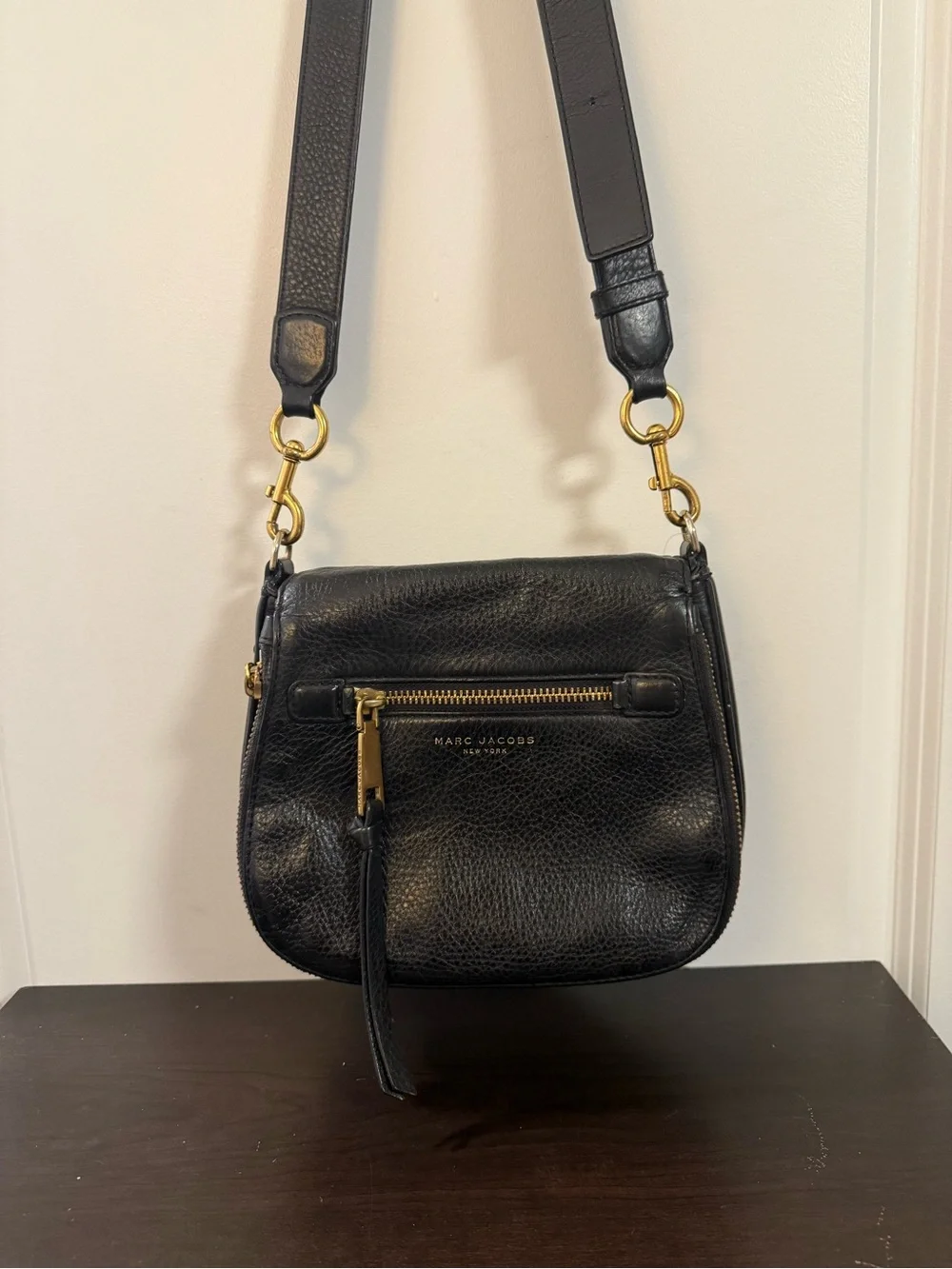 Marc Jacobs Black Leather Crossbody with Gold Hardware